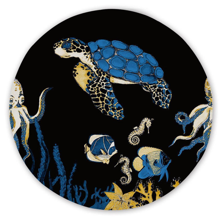 Sea Turtle Blues Seahorse And Coral Reef Printed Round Beach Towel