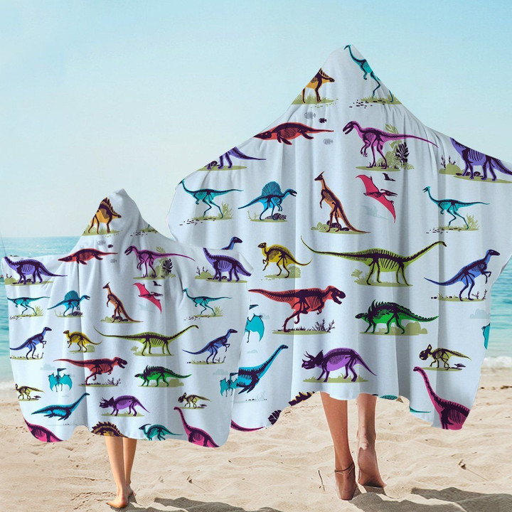 Colored Dino Toys Printed Hooded Towel