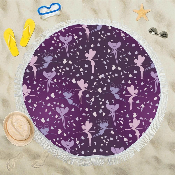 Fairy Pink Pattern Printed Round Beach Towel