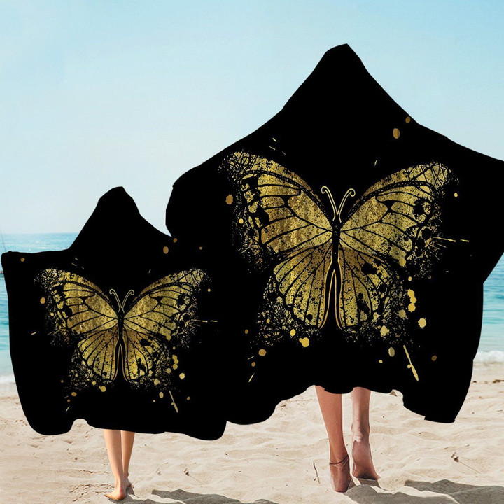 Glided Butterfly Black Printed Hooded Towel
