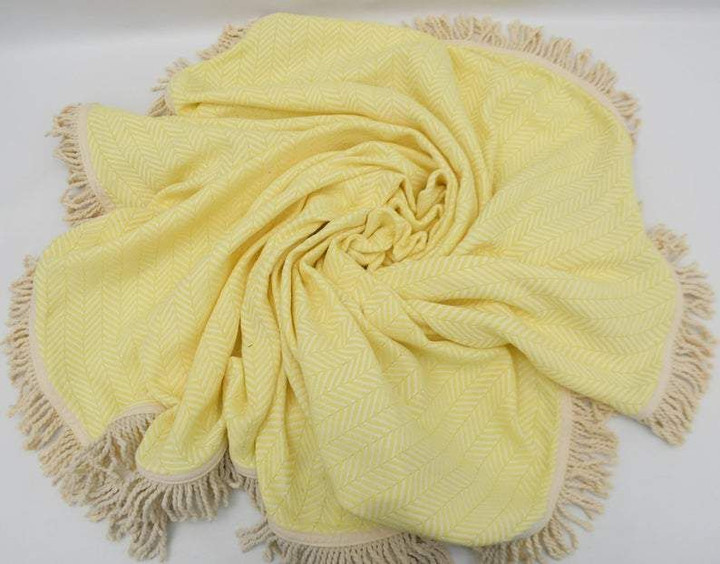 Full Yellow Beige Printed Round Beach Towel