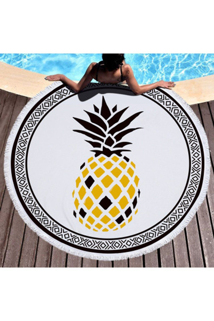 Black And Yellow Triangles Pineapple Printed Round Beach Towel
