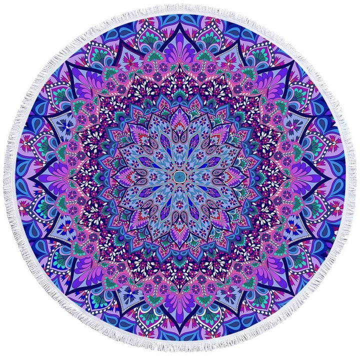 Blue And Purple Cosmic Bohemian Printed Round Beach Towel