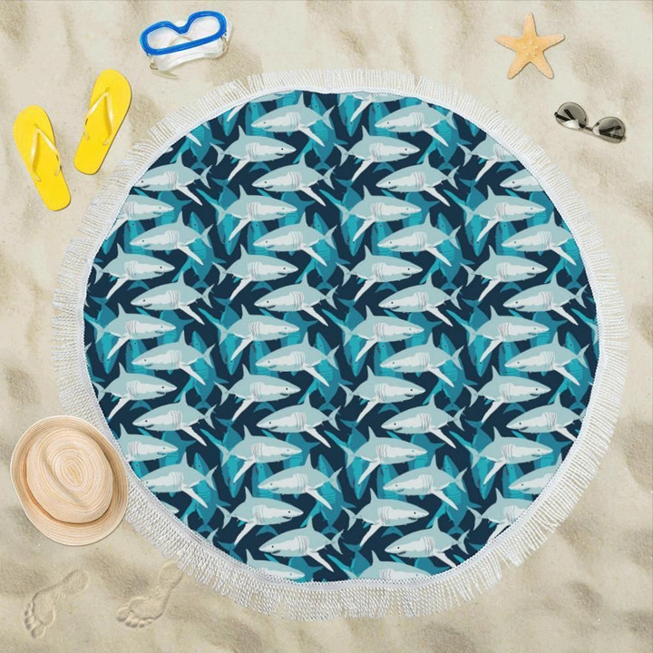 Baby Shark Design Pattern Printed Round Beach Towel