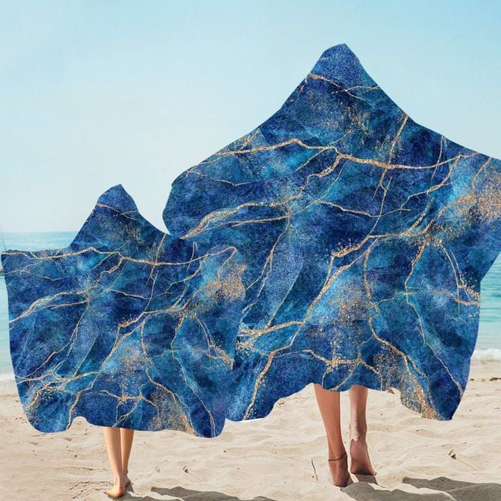 Blue Glitter Granite Printed Hooded Towel