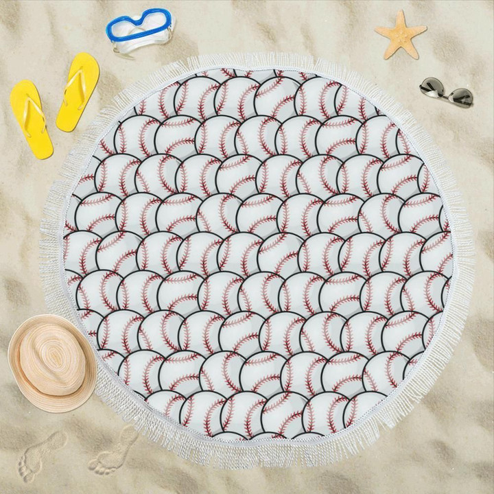 Sport Baseball Pattern Printed Round Beach Towel