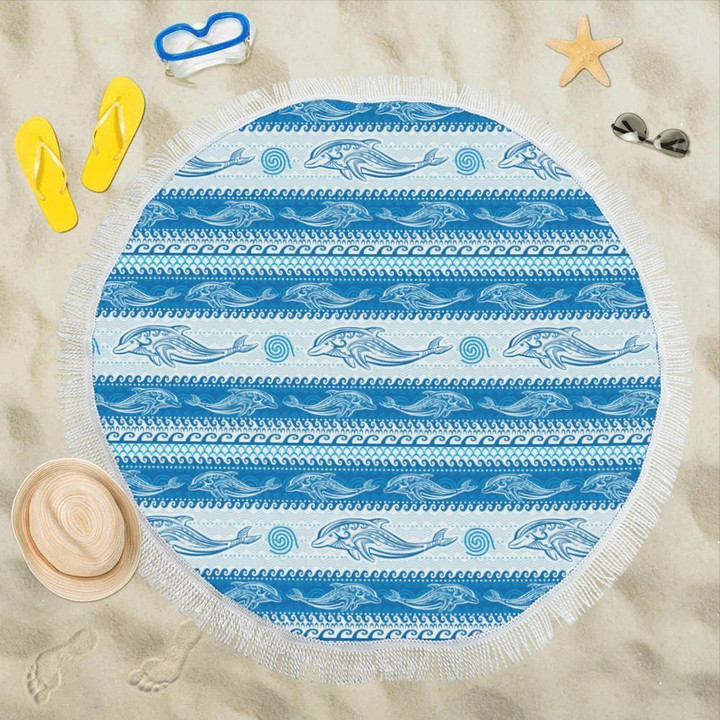Mandala Dolphin Tribal Print Pattern Round Beach Towel