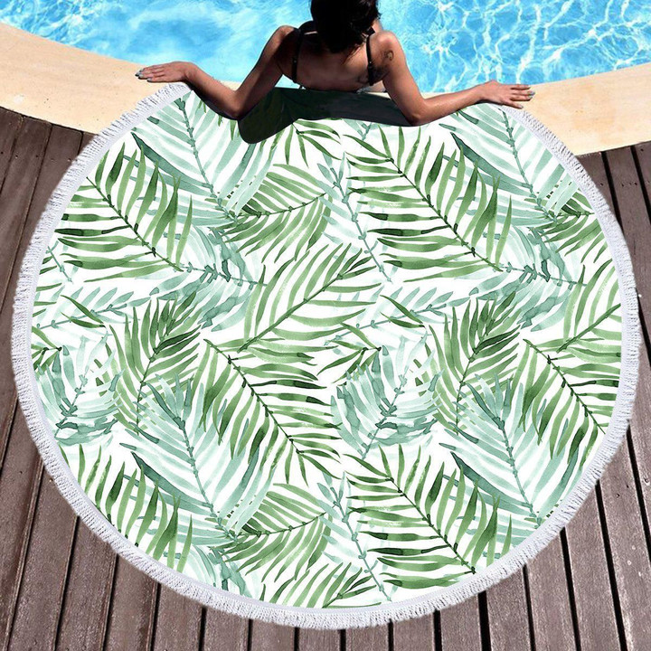 Tropical Palm Leaves Printed Round Beach Towel