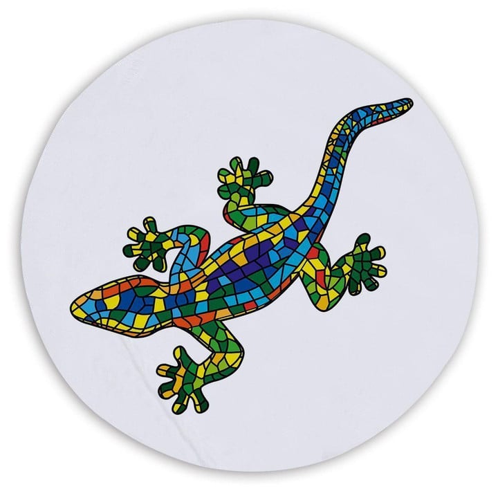 The Lucky Gecko On White Printed Round Beach Towel