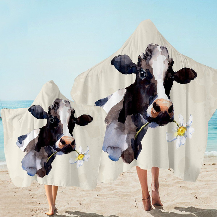 Milk Cow Mugshot Printed Hooded Towel
