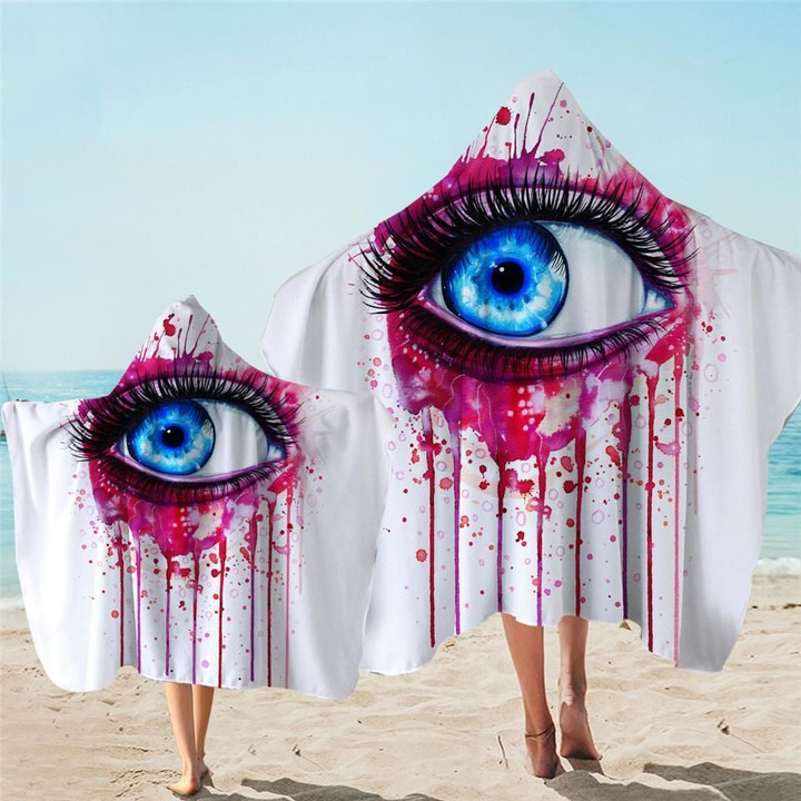 Dripping Pink Eye Watercolor Printed Hooded Towel