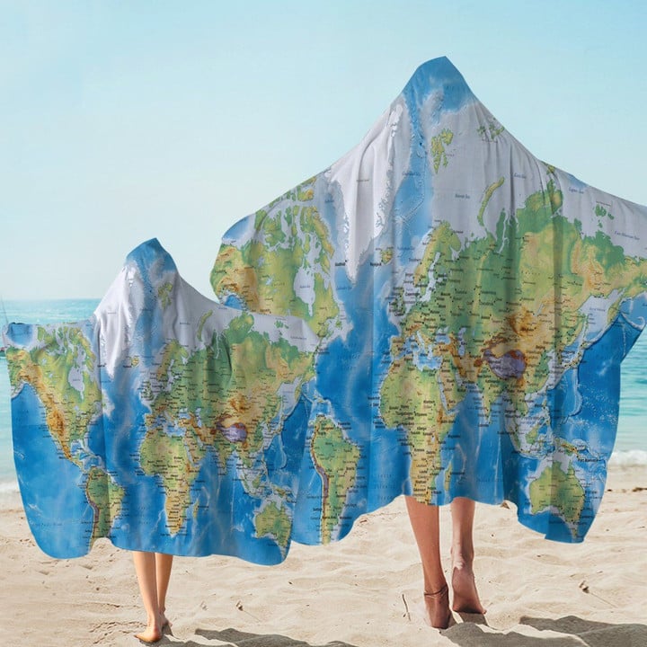 The Seven Seas World Map Printed Hooded Towel