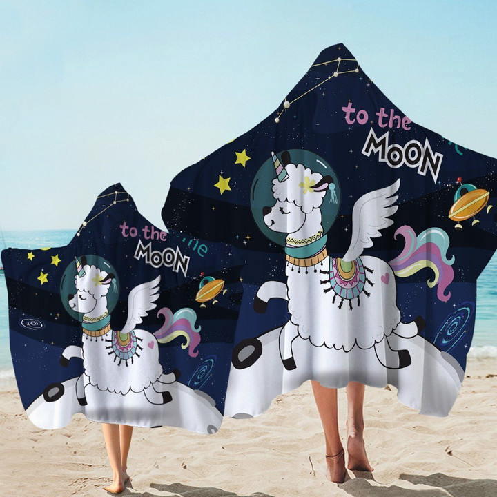 Magical Unicorn To The Moon Printed Hooded Towel
