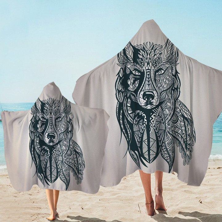 Pixie Designed Wolf Gray Printed Hooded Towel