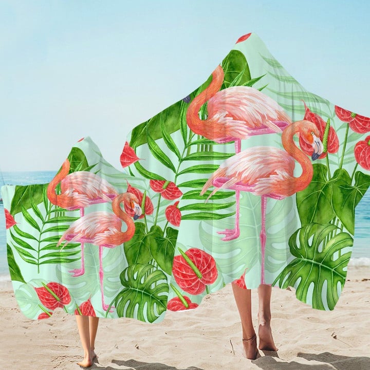 Tropical Flamingos Pattern Printed Hooded Towel