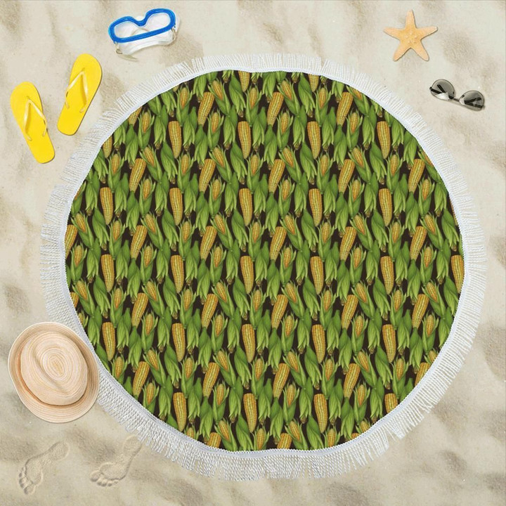 Agricultural Corn Cob Printed Round Beach Towel