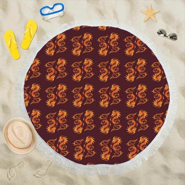 Dragons Fire Design Pattern Round Beach Towel