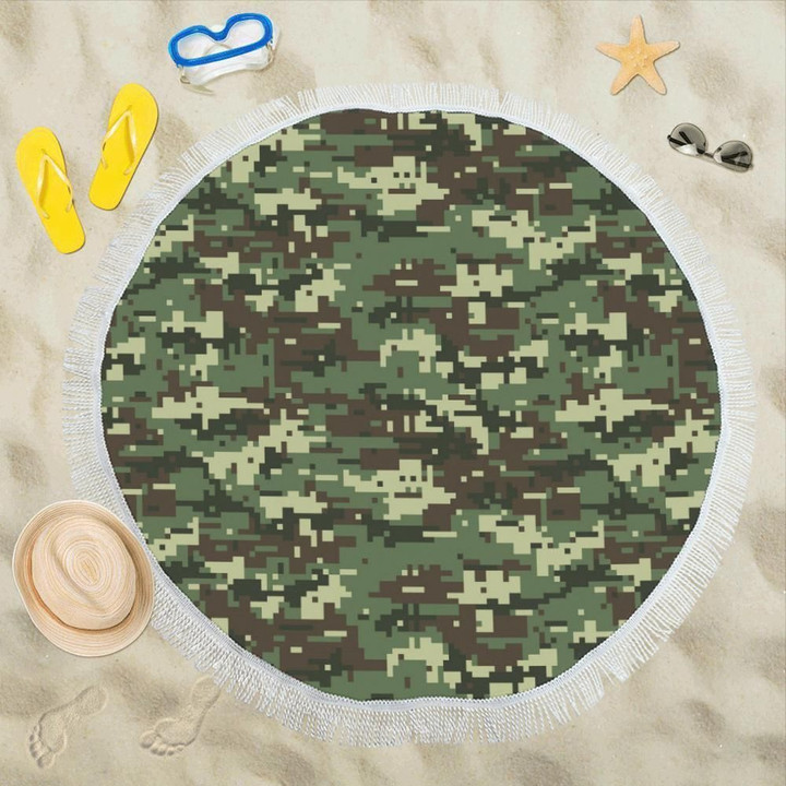 Acu Digital Army Camouflage Printed Round Beach Towel
