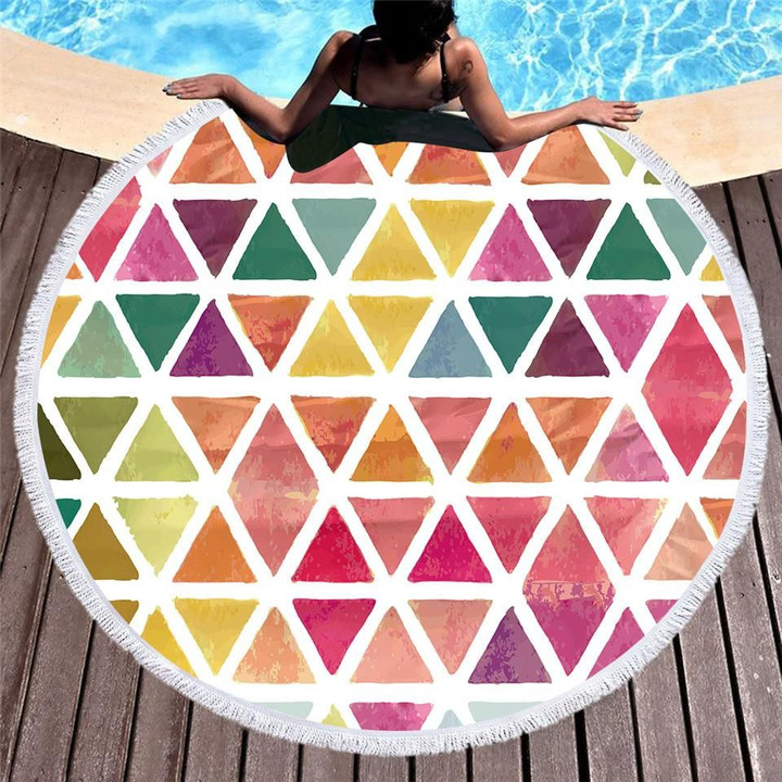 Tropical Passion Colorful Triangles Printed Round Beach Towel