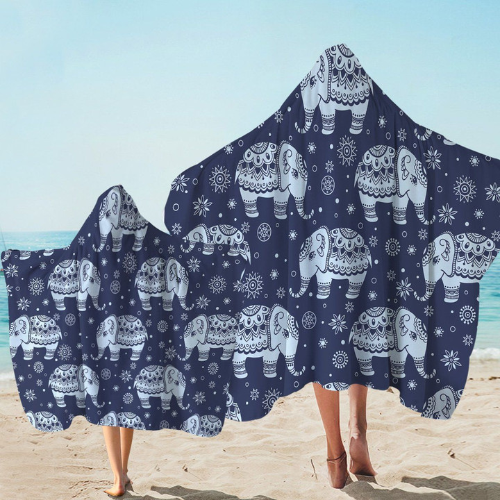 Ritual Elephant Snowflake Pattern Printed Hooded Towel