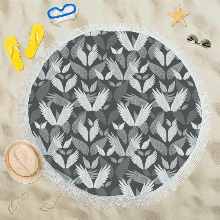 Angel Wings Pattern Design Themed Print Round Beach Towel