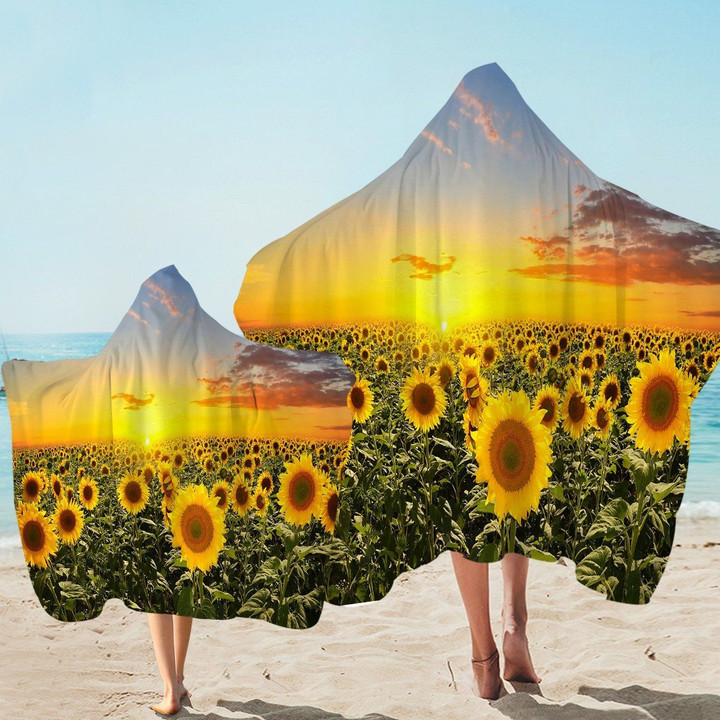Sunflower Field Keep Your Face To The Sunshine Printed Hooded Towel