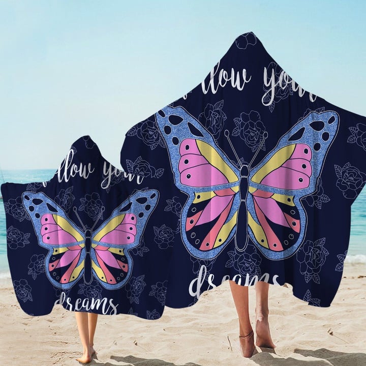 Follow Your Dream Butterfly Pattern Printed Hooded Towel