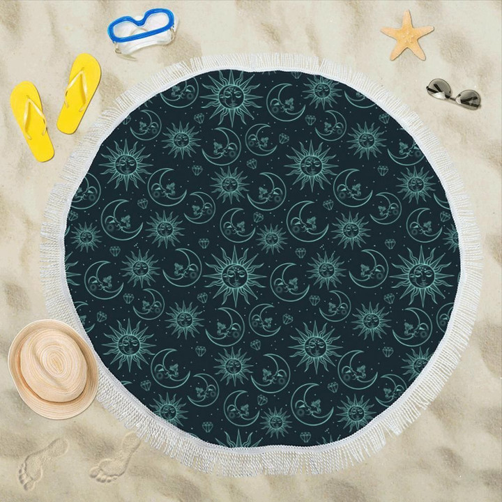 Sun Moon Magic Design Themed Print Round Beach Towel