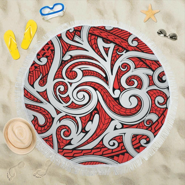 Maori Polynesian Themed Design Print Round Beach Towel