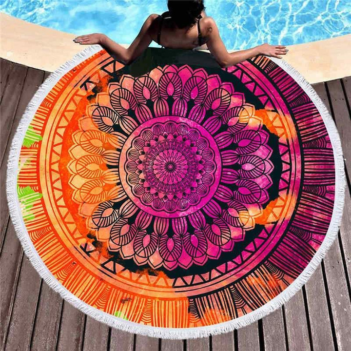 Bohemian Mandala Concept Graphic Printed Round Beach Towel