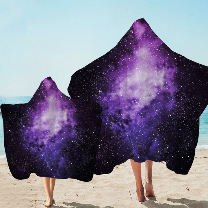 Purple And Black Star Dust Space Printed Hooded Towel