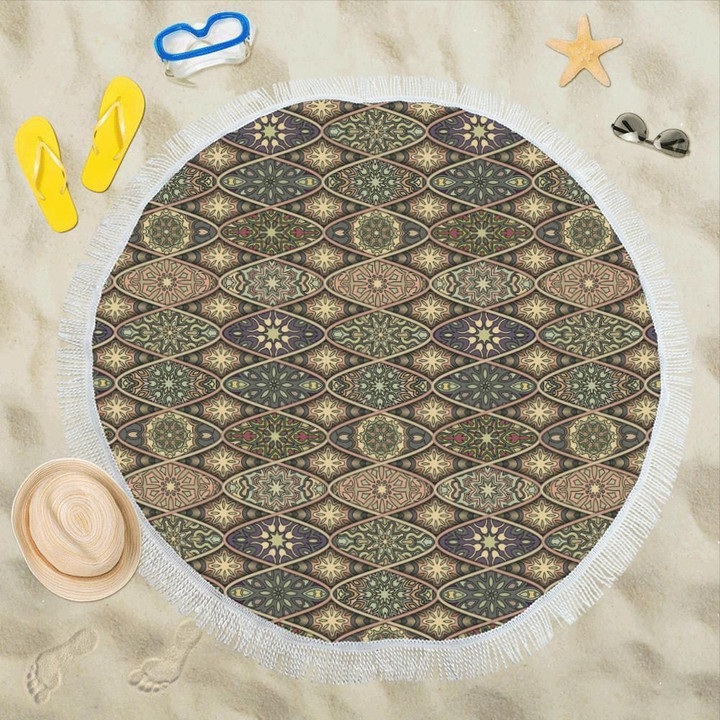 Mandala Motif Themed Design Print Round Beach Towel