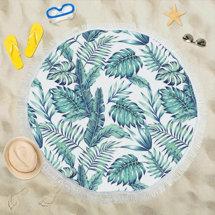 Pattern Tropical Palm Leaves Printed Round Beach Towel
