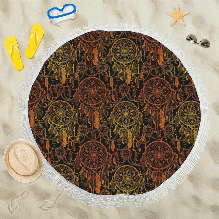 Dream Catcher Sun And Moon Pattern Round Beach Towel