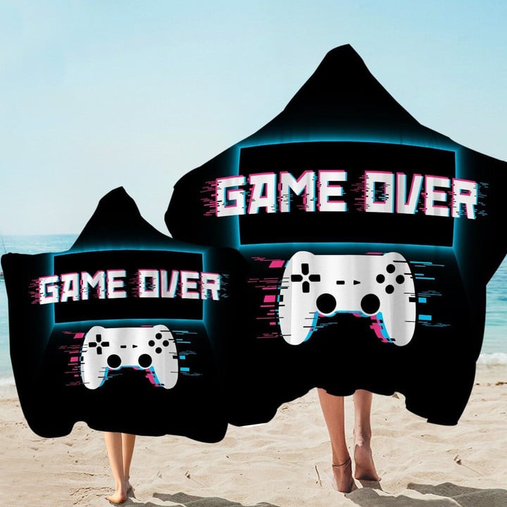 Game Over Console Black Printed Hooded Towel