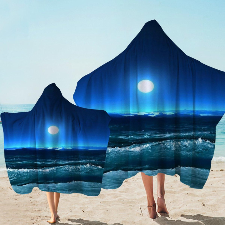 Moonlight Magic On Sea Printed Hooded Towel