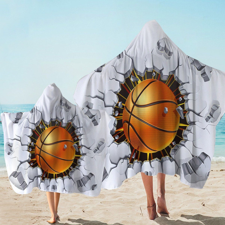 Wrecker Basketball On White Printed Hooded Towel