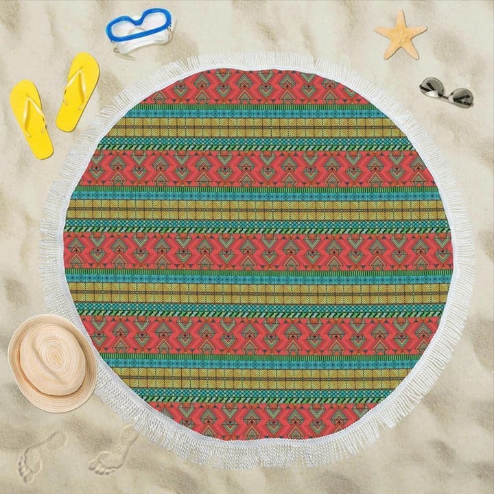 African Colorful Zigzag Pattern Printed Round Beach Towel