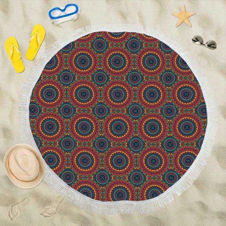 Bohemian Mandala Flowers Style Printed Round Beach Towel