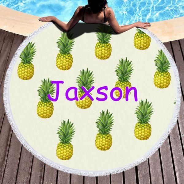 Cute Pineapples Custom Name Printed Round Beach Towel
