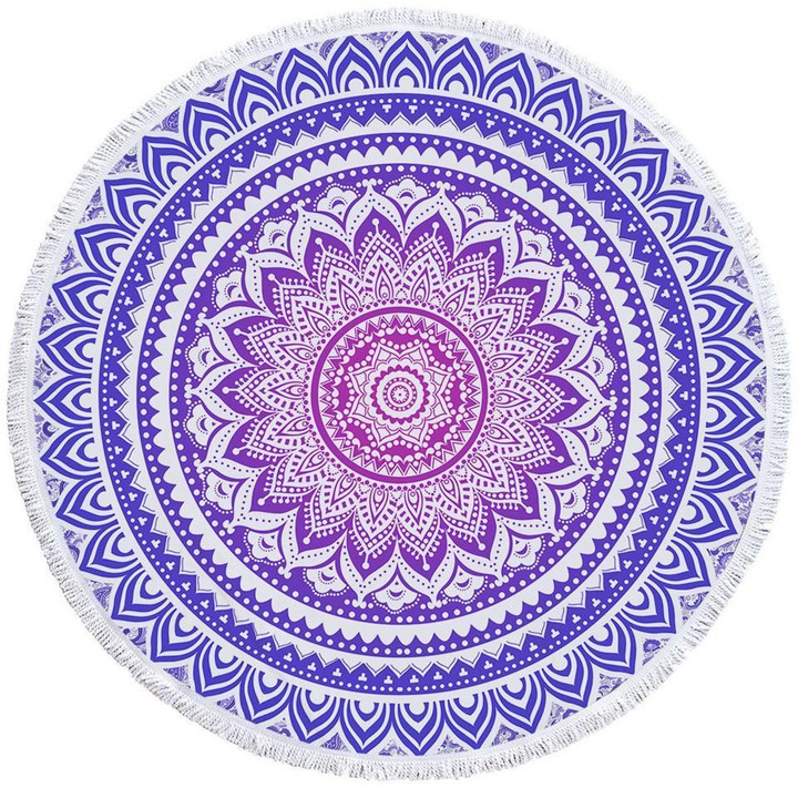 Purplish Mandala Wheel Printed Round Beach Towel