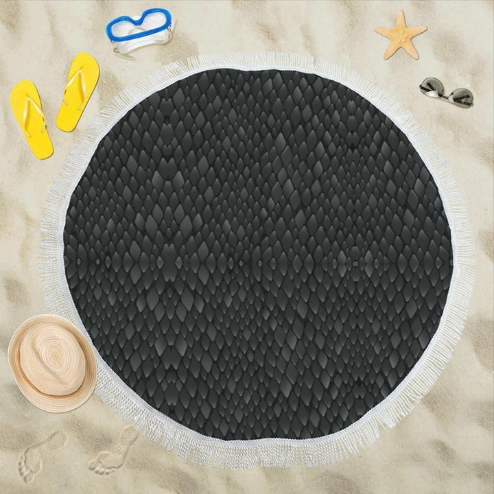 Snake Skin Black Printed Round Beach Towel