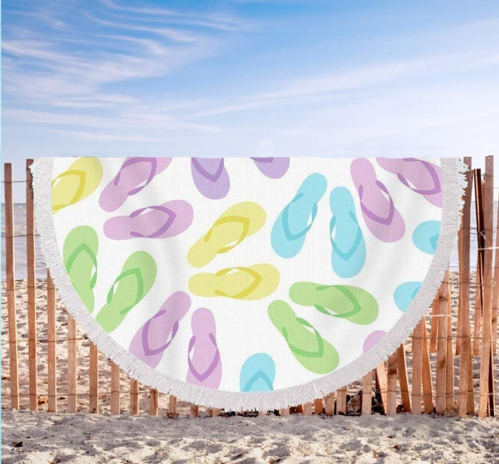 Flip Flops Galore Printed Round Beach Towel
