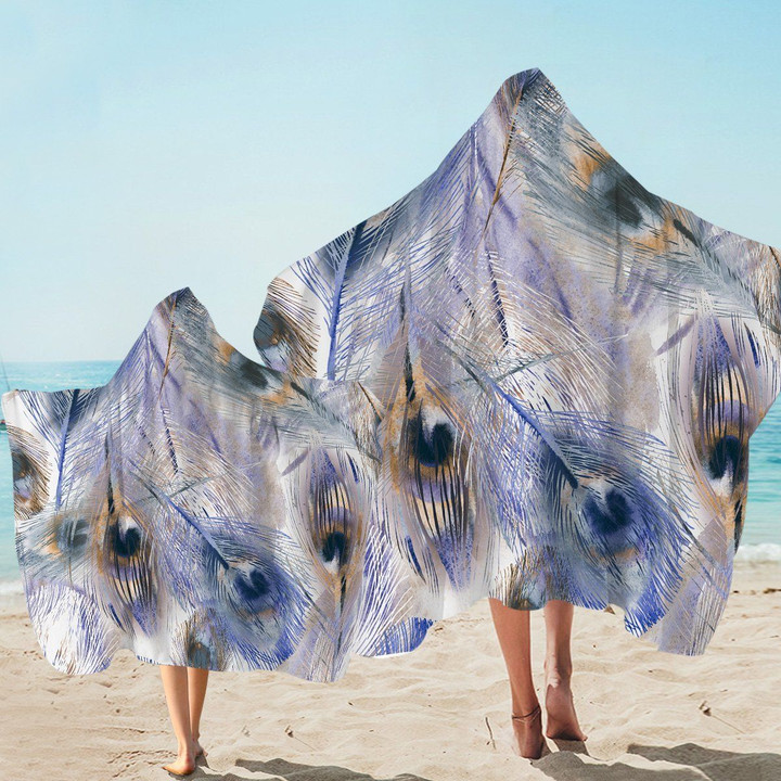 Blue Peacock Feather Printed Hooded Towel