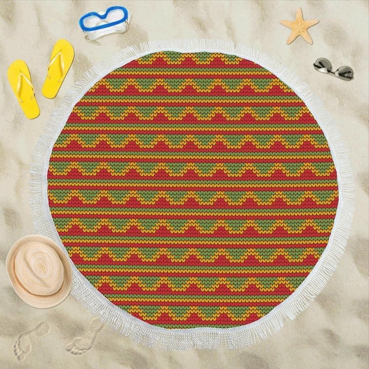 Rasta Reggae Color Pattern Printed Round Beach Towel