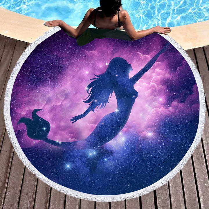 Purple Mermaid Magic Printed Round Beach Towel