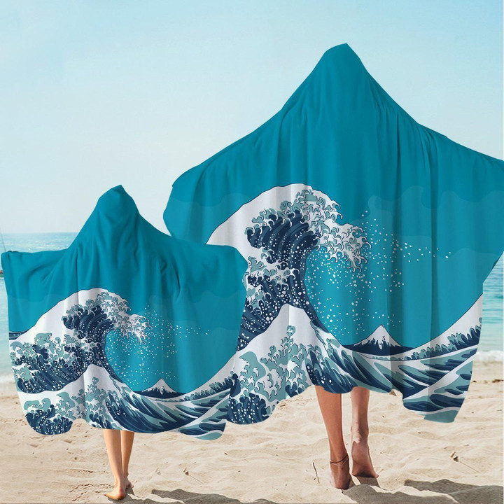 The Great Wave Illustration Printed Hooded Towel
