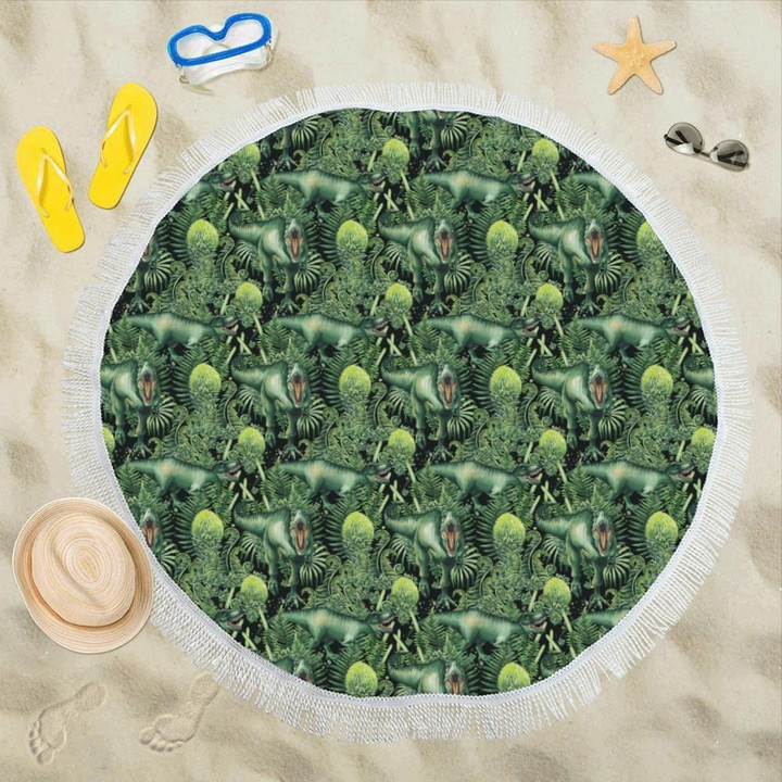 Dinosaur T Rex Print Pattern Round Beach Towel