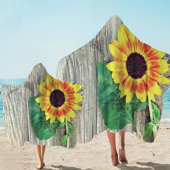 Sunflower On Wood Printed Hooded Towel
