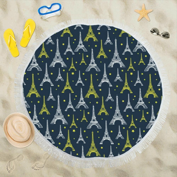Eiffel Tower Star Print Round Beach Towel